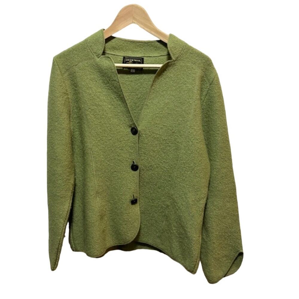 South Wool green jacket cardigan sweater 100% virgin wool size large